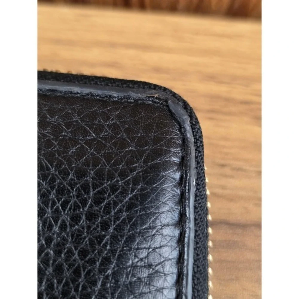 Tory Burch Bombe T Zip Wallet Continental Black Pebbled Leather